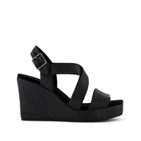 Alondra Wedge Sandal Black Raffia - Side View